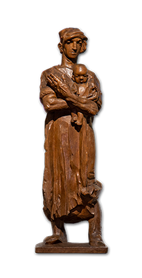 Jozef met Jezus, houten beeld in de Sint-Janskathedraal van ’s-Hertogenbosch; Wat opvalt zijn de grote 'werkmanshanden'